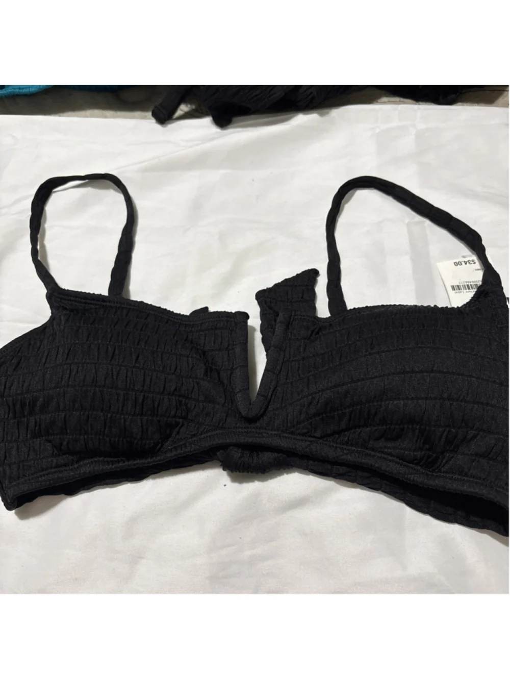 Bar III Women's Pucker up V-Wire Bralette Bikini Top, Black, Xl